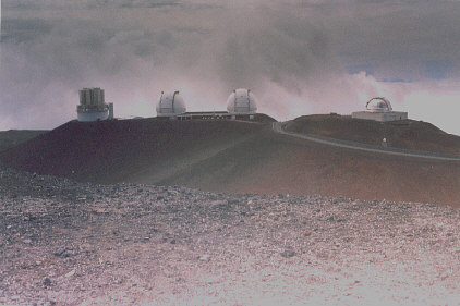 View across crater looking at telescopes